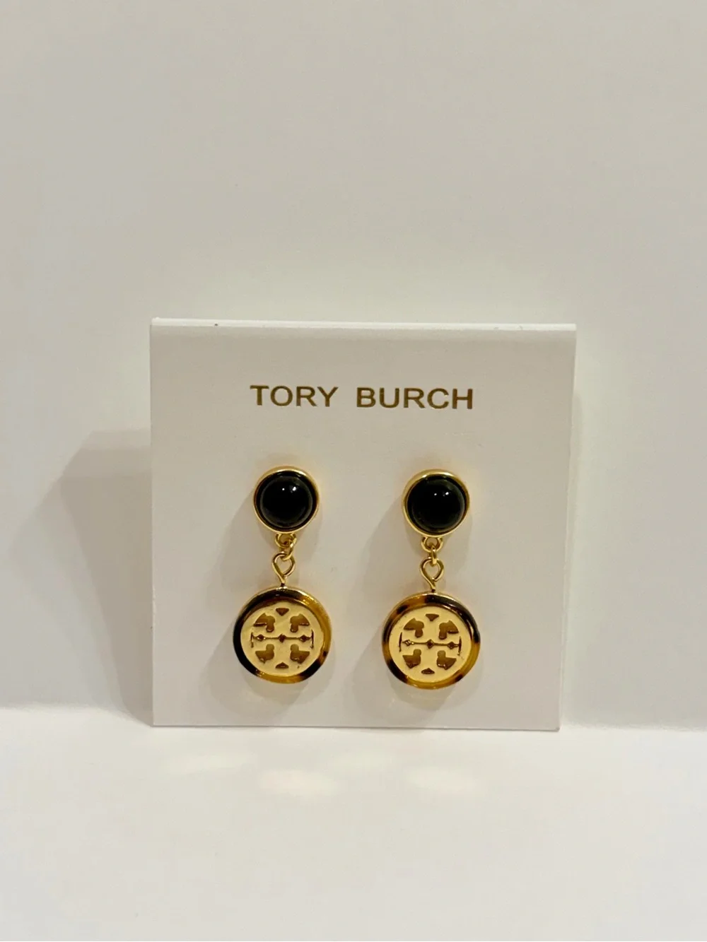 Tory Burch Tortoise Shell Gold and Black Drop Earrings